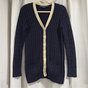 Vintage Ralph‎ Lauren Sport Navy Cable Knit Cardigan Varsity Sweater Womens M